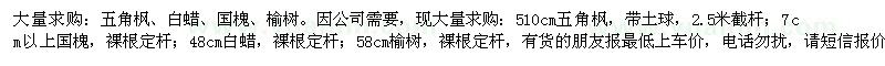 求購五角楓、白蠟、國槐、榆樹