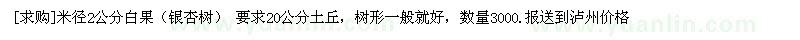 求購米徑2公分白果（銀杏樹） 要求20公分土丘