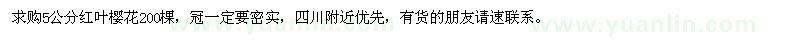 求購5公分紅葉櫻花200棵