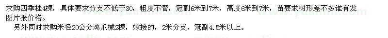 求購(gòu)冠幅6-7米四季桂，米徑20公分雞爪槭