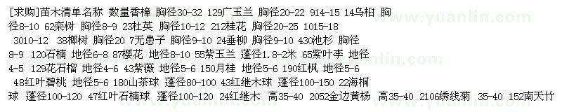 求購香樟 廣玉蘭 烏桕 欒樹 杜英 桂花 榔榆 無患子 櫻花 花石