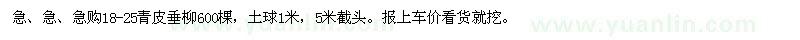求購18-25青皮垂柳600棵