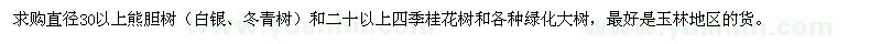求購(gòu)熊膽樹(shù)（白銀、冬青樹(shù)）和四季桂花樹(shù)