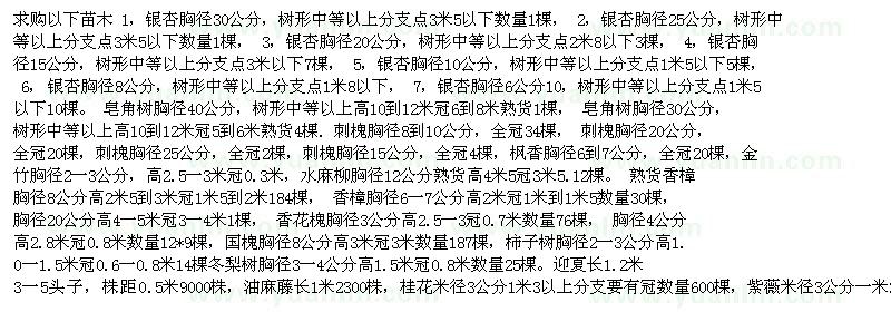 求購銀杏樹 皂角 刺槐 楓香 香樟 香花槐 柿子樹 國槐 桂花