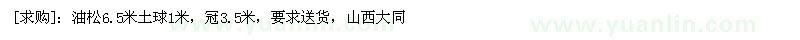 求購油松6.5米土球1米，冠3.5米