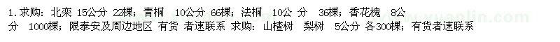 求購北欒15公分 22棵、青桐 10公分 66棵、法桐 10公 分 36棵等