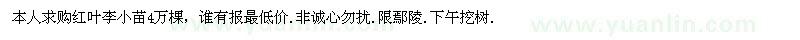 求購紅葉李小苗4萬棵 