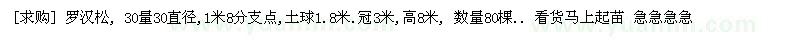 求購羅漢松, 30量30直徑,1米8分支點