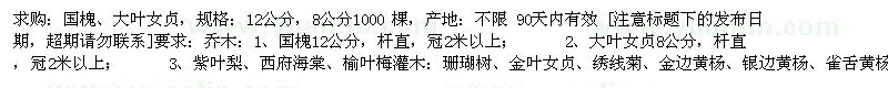 求購國槐、大葉女貞12公分，8公分 1000棵