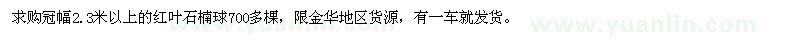 求購冠幅2.3米以上的紅葉石楠球