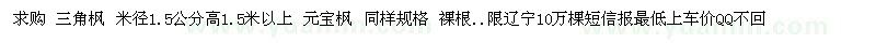 求購(gòu)三角楓 米徑1.5公分高1.5米以上 元寶楓