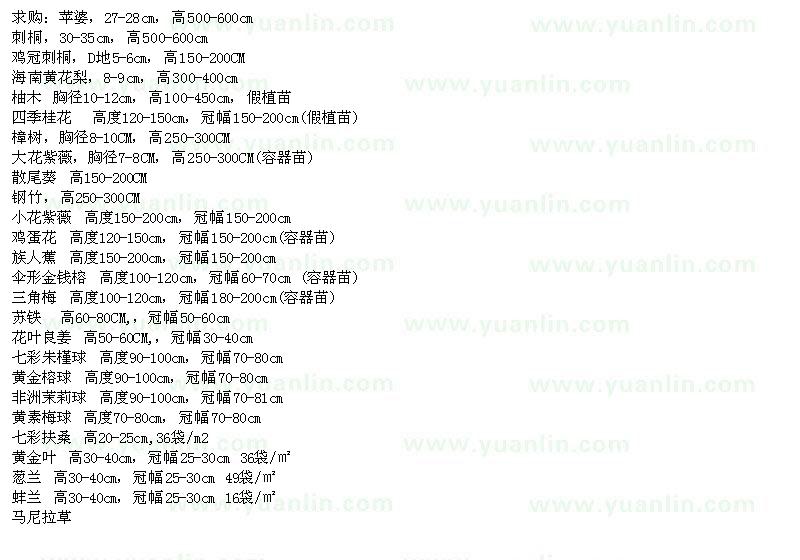 求購(gòu)蘋婆，27-28cm，高500-600cm、刺桐，30-35cm，高500-600cm