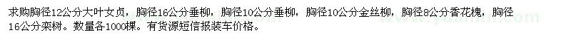 求購大葉女貞,垂柳,金絲柳,香花槐,欒樹