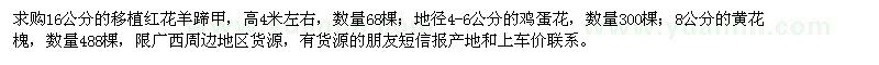 求購紅花羊蹄甲、雞蛋花、黃花槐