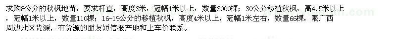 求購(gòu)8公分的秋楓地苗