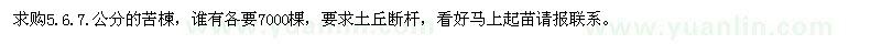 求購5.6.7.公分的苦楝