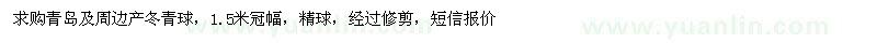 求購(gòu)青島及周邊產(chǎn)冬青球1.5米冠幅精球