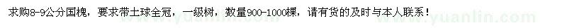 求購(gòu)8-9公分國(guó)槐一級(jí)樹(shù)900-1000棵