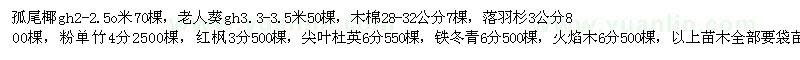 求購孤尾椰gh2-2.5o米70棵，老人葵gh3.3-3.5米50棵等