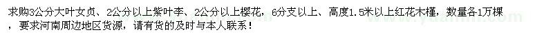 求購大葉女貞、紫葉李、櫻花、紅花木槿各1萬棵