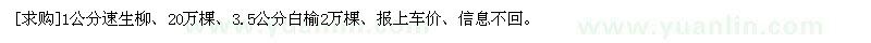 求購(gòu)1公分速生柳、20萬(wàn)棵、3.5公分白榆2萬(wàn)棵