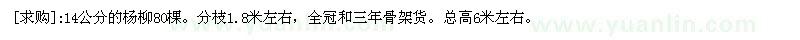 求購14公分的楊柳80棵