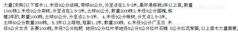 求購(gòu)法桐 欒樹(shù) 國(guó)槐 廣玉蘭 枇杷 楸樹(shù) 紅葉石楠 紫薇 女貞等（