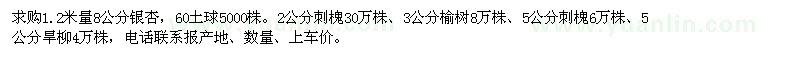 求購銀杏、刺槐、榆樹、旱柳