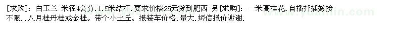 求購(gòu)白玉蘭 米徑4公分. 一米高桂花