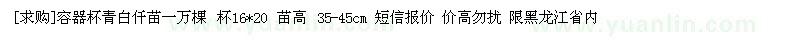 求購容器杯青白仟苗一萬棵