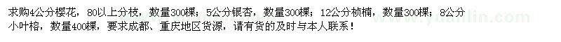 求購櫻花、銀杏、楨楠、小葉榕