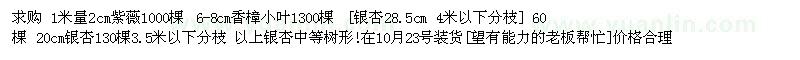 求購1米量2cm紫薇1000棵、6-8cm香樟小葉