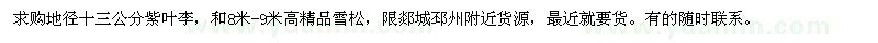 求購地徑十三公分紫葉李