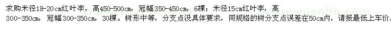 求購米徑18-20cm紅葉李