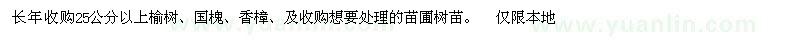 求購25公分以上榆樹、國槐、香樟、及收購想要處理的苗圃樹苗