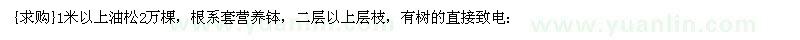求購1米以上油松2萬棵（山東省臨沂市）