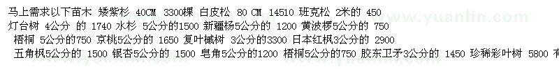 求購(gòu)需求以下苗木：矮紫杉、白皮松、 班克松、燈臺(tái)樹(shù)