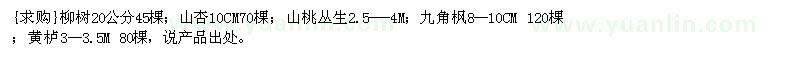 求購柳樹 山杏 山桃叢生 九角楓