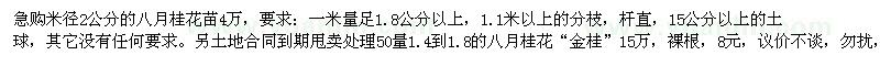 求購米徑2公分的八月桂花苗4萬