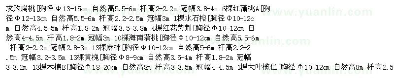 求購扁桃　水石榕　紅蒲桃　紅花紫荊　麻楝等苗木
