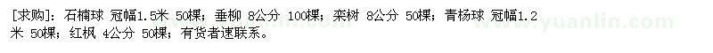 求購石楠球 ；垂柳 ；欒樹 ；青楊球