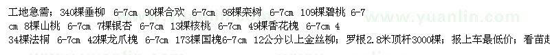 求購垂柳 欒樹 合歡樹 碧桃 山桃 銀杏樹 核桃樹 香花槐 法桐