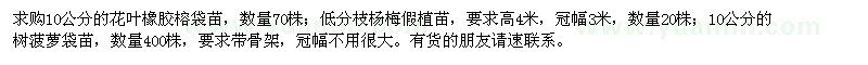 求購花葉橡膠榕袋苗,楊梅假植苗,樹菠蘿袋苗