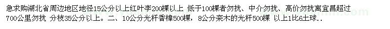 求購(gòu)15公分以上紅葉李200棵以上