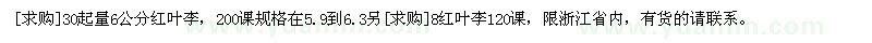 求購30起量6公分紅葉李