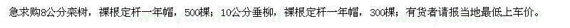 求購8公分欒樹(shù)500棵，10公分垂柳300棵
