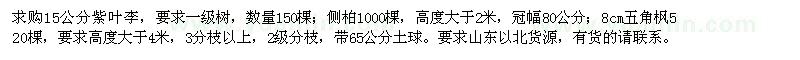 求購紫葉李、側(cè)柏、五角楓
