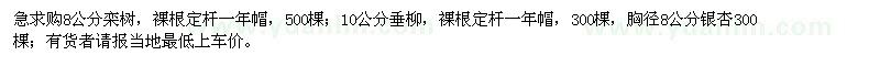 求購8公分欒樹、10公分垂柳、8公分銀杏。