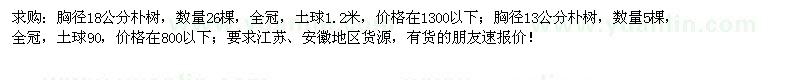 求購(gòu)胸徑13、18公分樸樹(shù)31棵