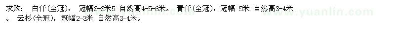 求購(gòu) 白仟(全冠)、青仟(全冠）、云杉(全冠)